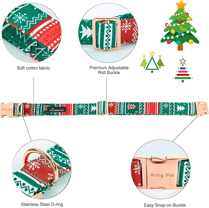 ARING PET Christmas Dog Collar, Cute Folk Xmas Red Green Detachable Flower Pet Collars with Metal Buckle for Puppy Small Medium Large Boy Girl Dogs-L
