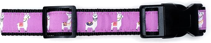 THE WORTHY DOG Collar for Medium Dogs, Adjusts 12-18 inches, Durable Nylon Webbing, Quick Release Buckle, Llamas Pattern, Purple, Medium