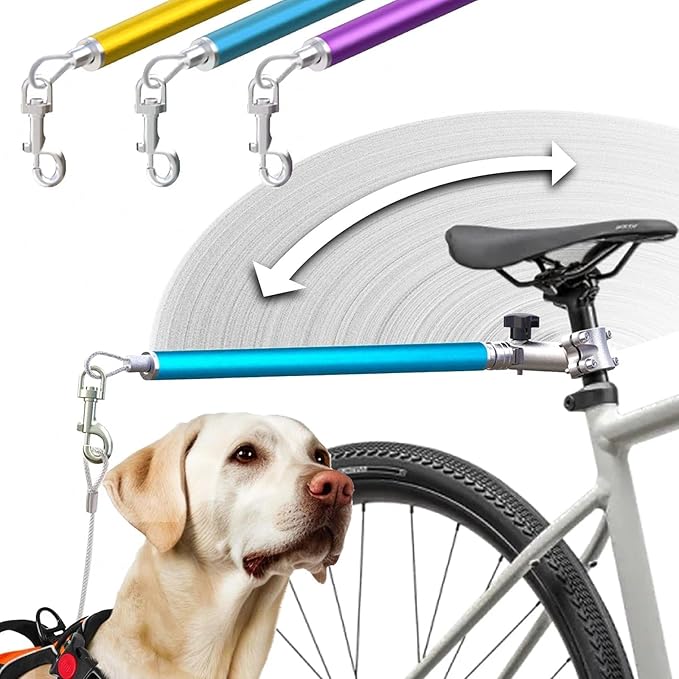 Hands-Free Bicycle Dog Leash for Medium & Large Dogs - 180° Rotating/Fixed Attachment, Shock-Absorbing Spring & Quick-Release Connector, Durable Cycling Leash for Safe, Smooth Rides with Pets (DBL-B)