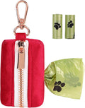 ARING PET Dog Waste Bag Dispenser, Soft Doggy Poop Bags Holders Attach to Any Leashes, Velvet Portable Washable Red Pet Waste Pouch Dispenser with Metal Zipper