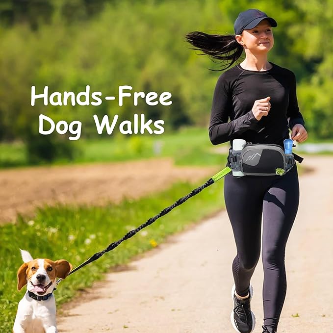 Dog Walking Fanny Pack with Removable Treat Pouch & 2 Retractable Water Bottle Holders, No Spill Magenetic Clasp - Hands-Free Pouches Training Waist Bag for Dog Owners, Poop Bag Dispenser
