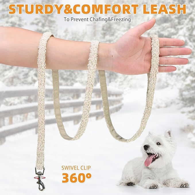 KOOLTAIL Plush Small Dog Harness and Leash Set, Warm Fleece No Pull Puppy Vest for Winter, Lightweight Reflective Step in Pet Harness for Medium Sized Dogs Boy Girl Outdoor Walking Cute Soft, Beige S