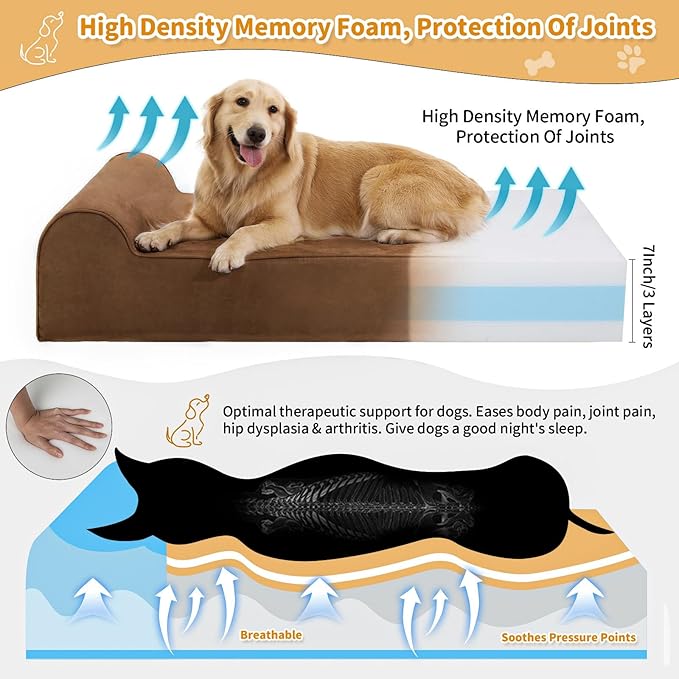 Orthopedic Dog Beds for Large Dogs, 7" Memory Foam Dog Beds with Waterproof Liner, Durable Microsuede Cover, Removable and Washable, Nonskid Bottom, 52"x36"x7" XL Chocolate