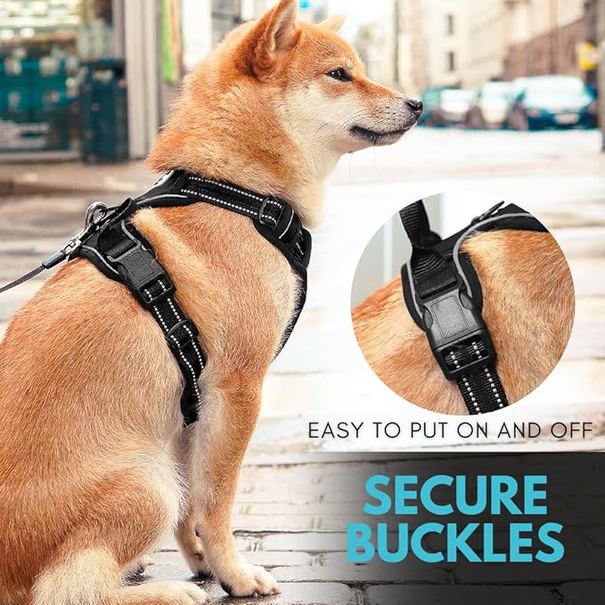 Ziggy Pet Dog Harness Adjustable Nylon Mesh Vest with Leash Clips (Black, Extra Large)