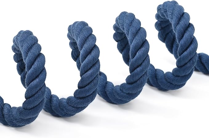 Mile High Life Dog Leash, Braided Cotton Rope Leashes with Leather Tailor Tip with Leather Tip - Heavy Duty Metal Clasp, 5FT, 1/2" Thick - Wedding, Walking Leash for Medium Large Dogs(Navy)