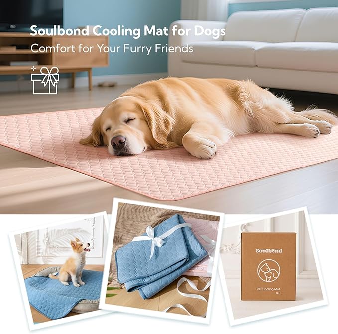 Soulbond Cooling Mat for Large Dogs - 25"x35" Washable Cooling Pad for Dogs & Cats, QMAX>0.3, Anti-Slip Bottom, Portable Summer Cool Pet Bed Pad for Outdoor/Indoor/Cars/Travel Use, Pearl White