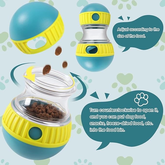 ETACCU Dog Puzzle Toy Adjustable Treat Dispensing Ball Slow Feeder Food Dispenser Balls Puppy Enrichment Training Toy Pet Interactive Chase Toys for Small Medium Large Dogs Keep Busy