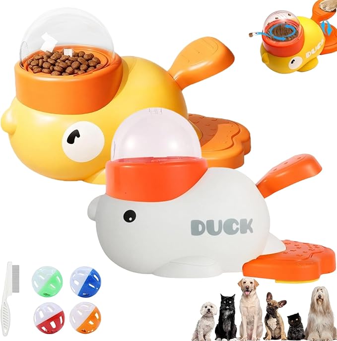 2026 New Dog Interactive Treat Dispenser Toy, Treat Dispensing Dog Toys, Cat Treat Dispenser, Promotes IQ Training and Entertainment Reduces Bloating Anti-Gulping Small Animal Bowls (Yellow+White)