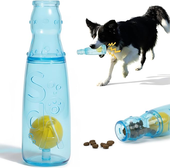 TagME Interactive Squeaky Dog Toys, 3-in-1 Fun with Squeaker, Tennis Ball and Treat Dispenser, Chew Toys for Medium Dogs and Fetch Lovers - Blue