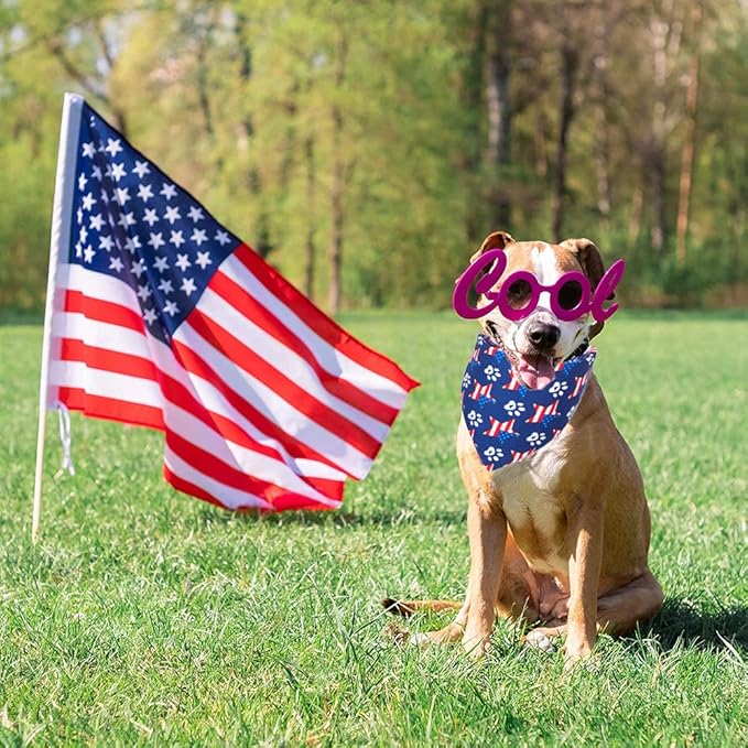 ADOGGYGO American Flag Dog Bandana, Multiple Sizes Offered, Reversible Red Blue Flag Star Scarf, Patriotic 4th of July Bandanas for Medium Large Dogs (Large)