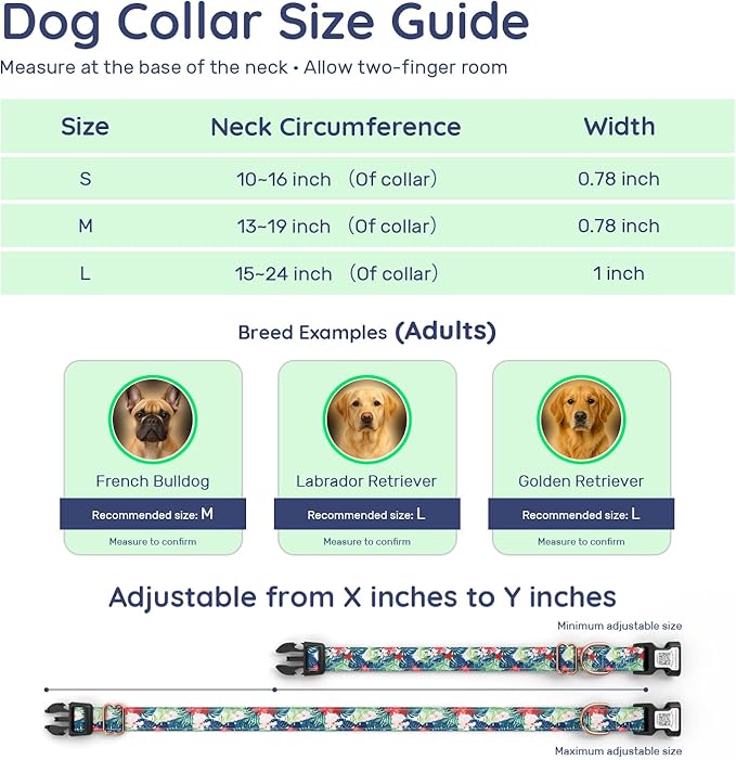 WhoseID Airtag Dog Collar,with Waterproof airtag Holder，Original Stylish Cute Pattern Design.QR Code ID Buckle，Comfortable Soft Cotton for Small Medium Large Dogs