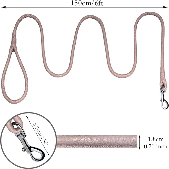 OOPSDOGGY Rolled Leather Dog Lead 6ft Heavy Duty Training Leash for Small Medium Large Dogs & Puppy Black Brown Red (Beige, Small)