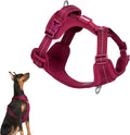 All-Weather No Pull Dog Harness Reflective Vest Harness QR Code Anti-Lost Adjustable Quick-Release Buckle Soft Padded Breathable Harness for Medium Large Dogs (Light-Burgundy, L)