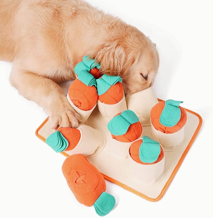 Fossa Boredom Buster for Medium & Large Dog, Interactive Treat Puzzle Rug, Slow Feeder Mat with Squeaky Carrots, 20-40 Mins Self-Entertainment Toy, Enrichment Toy Gifts for Dog