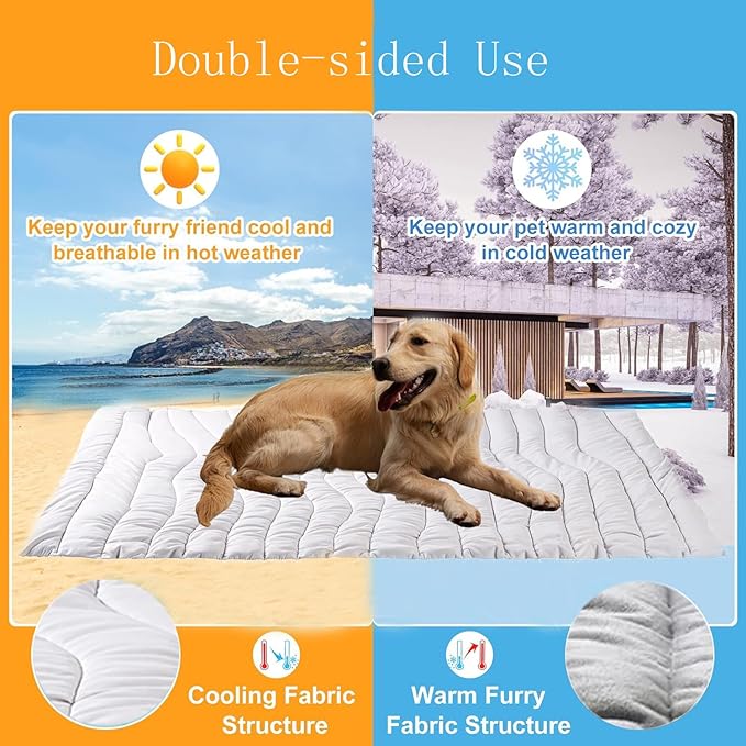 Dog Cooling Mat 36" L x 23" W Pad for Kennels, Crates and Beds, Washable & Portable Double Sided Pet Soft Pad for Indoor or Outdoor, Grey