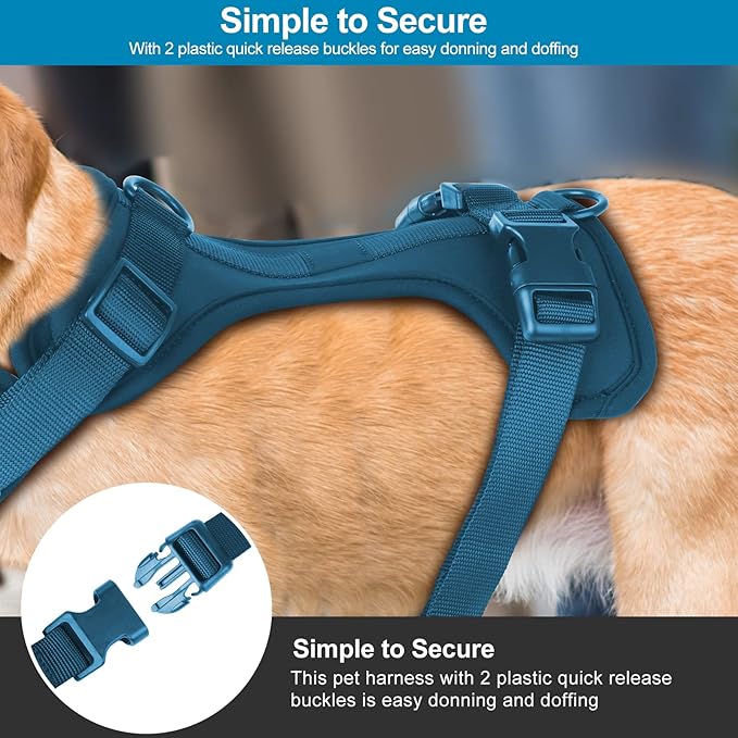 No Pull Lightweight Dog Harness: Adjustable Durable Breathable Mesh Pet Vest Harness with Soft & Comfortable Cushion, for Small Medium Large Dogs (L, Navy)
