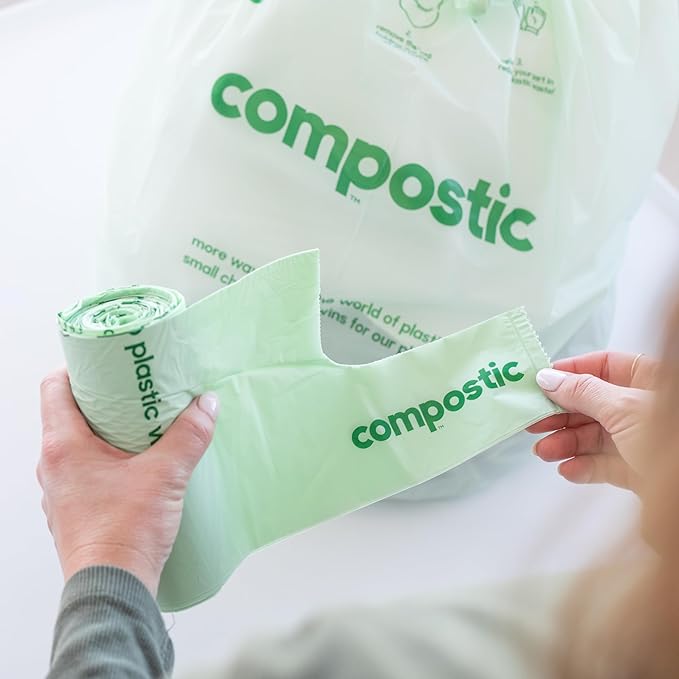 Compostic Home Compostable Trash Bags, 2.99 Gallon Small Kitchen Rubbish Bags, Extra Strong & Quickly Breaks Down, 100 Count