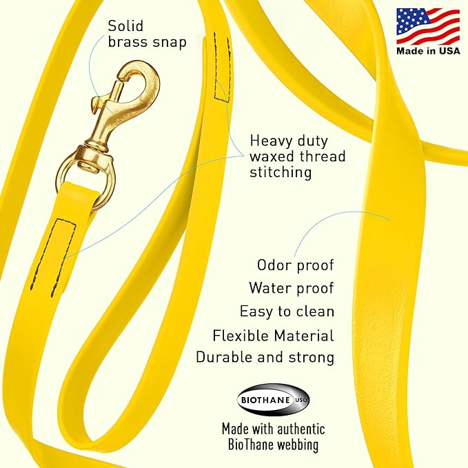 Viper Biothane K9 Working Dog Leash Waterproof Lead for Tracking Training Schutzhund Odor-Proof Long Line with Solid Brass Snap for Puppy Medium and Large Dogs, 33ft Lemon Yellow