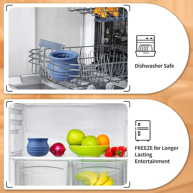Treat Dispensing Dog Toy, Long-Lasting Interactive Puzzle Toys for Dogs, Stuffable Dog Enrichment Frozen Lick Treat Toy for Boredom, BPA Free Silicone Fetch Catch Chew Toy (Dark Blue,S)