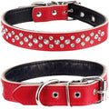 Rhinestones Dog Collar, Adjustable Sparkly Crystal Studded Genuine Leather Pet Dog Collar for Small and Medium Breeds (S fit Neck 11-13", Red)