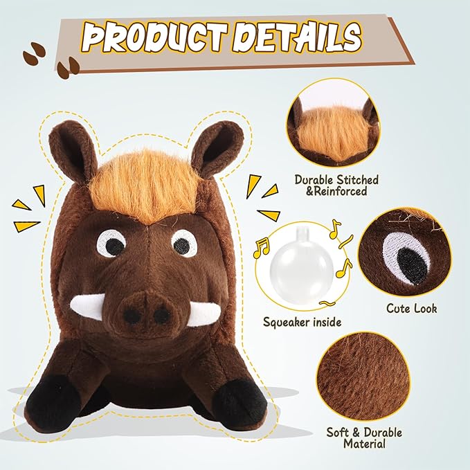 JKW Pet Toys, Stuffed Boar Dog Toys, Squeaky Plush Dog Toy - Durable Stuffed Chew Toy for Small, Medium, Large Dogs and Puppies