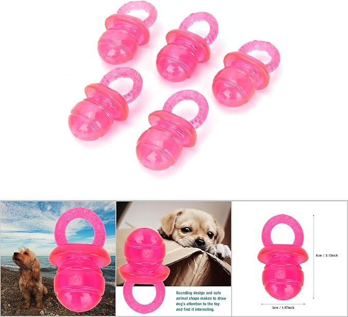 Estink Pet Chew Toy, 5PCS / Set Pacifier Shaped Pet Dogs Teether Teething Sounding Interactive Chew Toy Teeth Cleaning Interactive Training Play Toy Pet Supplies (Red)