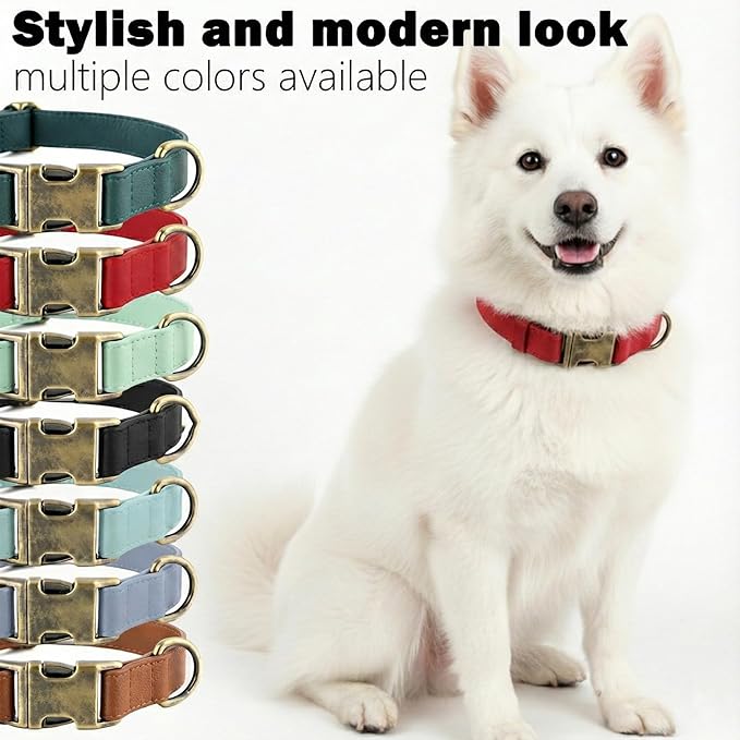 Leather Dog Collar Silicone Soft Flexible Waterproof Odor-Proof Durable Thick Classic Adjustable Pet Puppy Collar Dog Collars for Small Dogs(Red, Small (9-14" Neck))