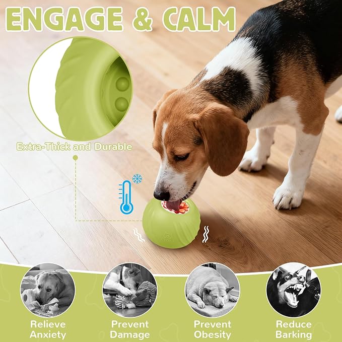 Long-Lasting Dog Lick Toy, Wobbly Dog Enrichment Lick Bowl to Keep Dogs Busy, Interactive Stuffable Dog Treat Feeder for Boredom, Silicone Treat Dispensing Chew Toy(Green,M)