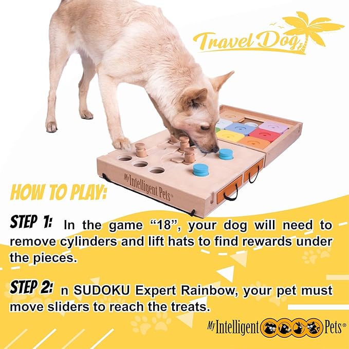 Travel Dog - Portable 2-in-1 Interactive Puzzle Toy and Brain Game for Dogs, Ideal for Mental Stimulation, Dexterity Training and On-The-Go Entertainment