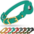 OOPSDOGGY Rolled Leather Dog Collar with Airtag Holder - Reflective Round Airtag Dog Collar - Soft Tracking Pet Collar for Small Dogs Puppy Cats Kitten (Teal, XXS, 7"-9")