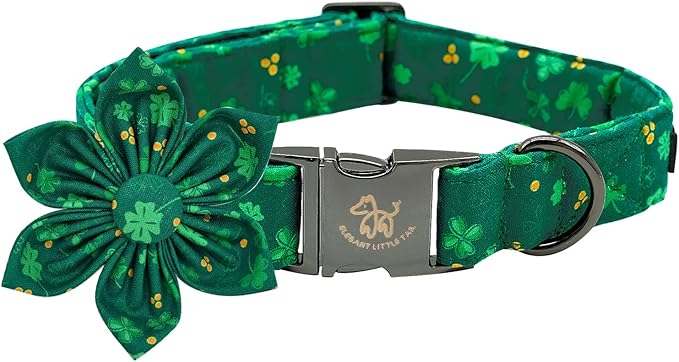 Elegant little tail St. Patrick's Dog Collar, Green Clover Dog Collars Cute Pet Gift Cute Puppy Flower Adjustable Pet Collars for Large Dogs