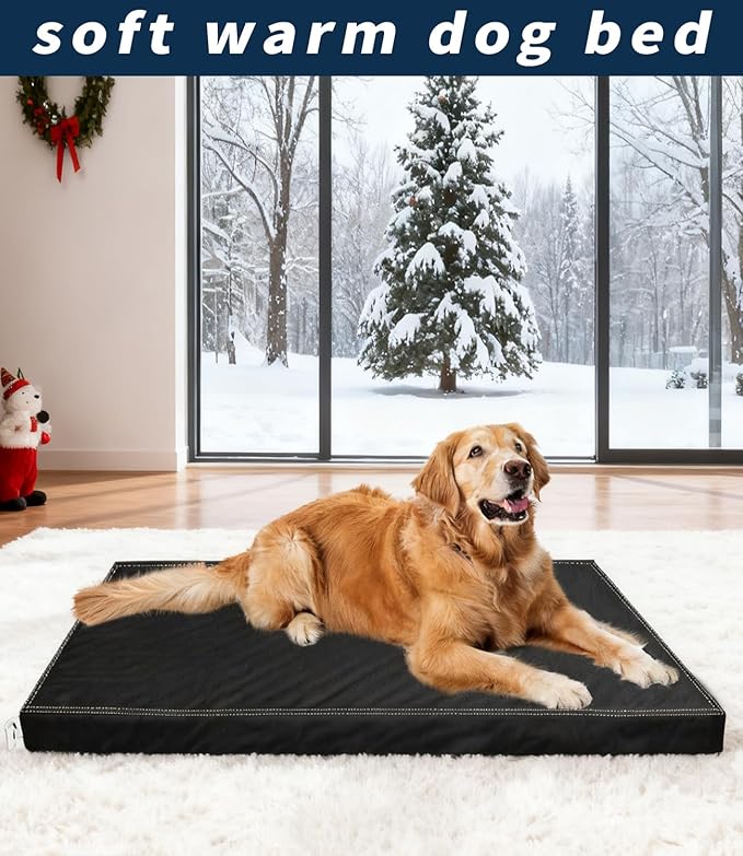 Waterproof Leather Dog Bed, Hair Resistant Crate Mat for Large Dogs, Wipeable Easy to Clean Pet Pad, Durable Black Mattress for Pets Up to 90 lbs
