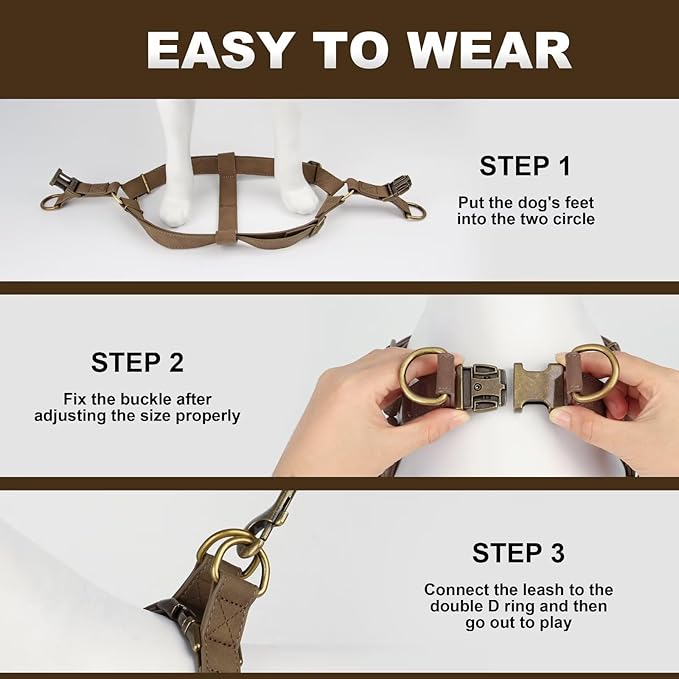 Didog Step in Dog Harness - PU Leather Dog Harness with Antique Bronze Metal Buckle, Easy Walk Dog Halter Harness for Medium Dogs Walking Training (Brown, S: Chest 16-22")
