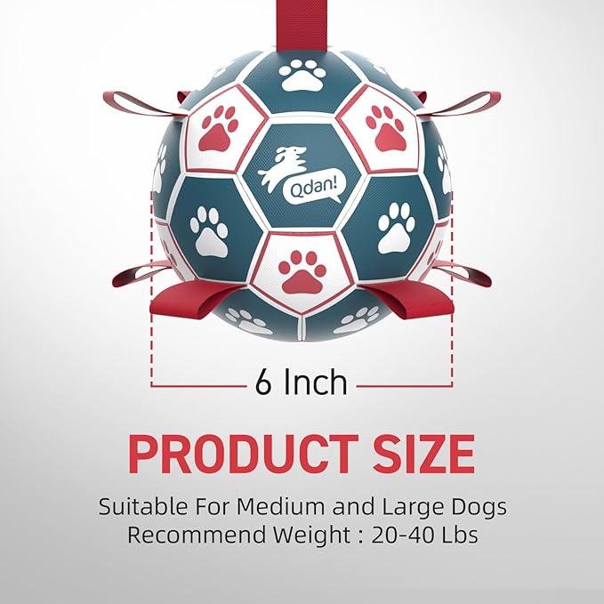 QDAN Dog Balls, World Cup Soccer Ball with Straps, Durable Herding Balls for Small Medium Pet, Puppy Birthday Gifts, Dog Water Toy, Pet Toys Puppy Ball (6 Inch) (Pack of 2)