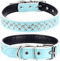 Rhinestones Dog Collar, Adjustable Sparkly Crystal Studded Genuine Leather Pet Dog Collar for Small and Medium Breeds (S fit Neck 11-13", Light Blue)