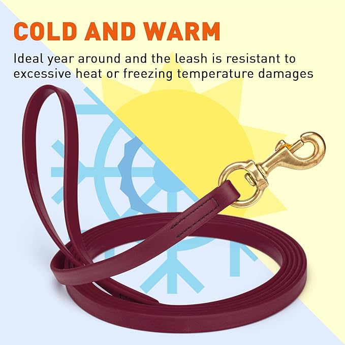 Viper Biothane K9 Working Dog Leash Waterproof Lead for Tracking Training Schutzhund Odor-Proof Long Line with Solid Brass Snap for Puppy Medium and Large Dogs, 33ft Merlot Burgundy