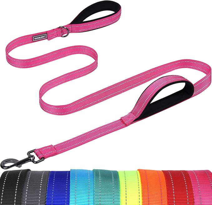 VIVAGLORY Twingrip Dog Leash, Double Handle Dog Leash for Training & Walking with Traffic Handle & 2 Loop, Traffic Control Reflective Heavy Duty for Puppy Pet, 4ft x 1in, Pink