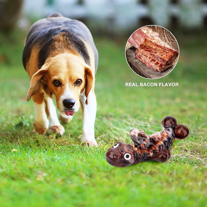 ASIDE Dog Toys for Aggressive Chewers,Dog Chew Toys for Large Dogs,Tough Dog Toys,Indestructible Dog Toys,Dog Toys for Medium Large Dogs Breed, Real Bacon Flavor (Brown)