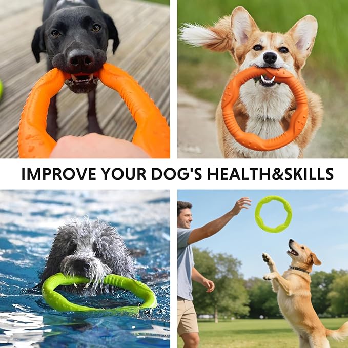 LaRoo Aggressive Chewer Toys - Floatable Flying Disc & Tug Toys for Dog Play, Fetch & Catch