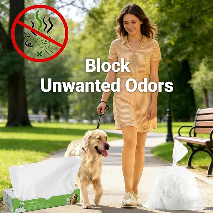 Odor Sealing Dog Poop Bag (90 Bags) Unscented & Durable Dog Waste Bags, Block Smells [Size:L, Color:White]