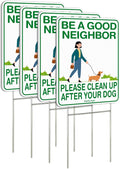 Faittoo Clean Up After Your Dog Signs, (4 Pack) 12"x9" Double Sided with Metal H-Stake No Poop Signs for Lawn, No Pooping Dog Signs for Yard Waterproof, Weather Resistant, Easy to Mount