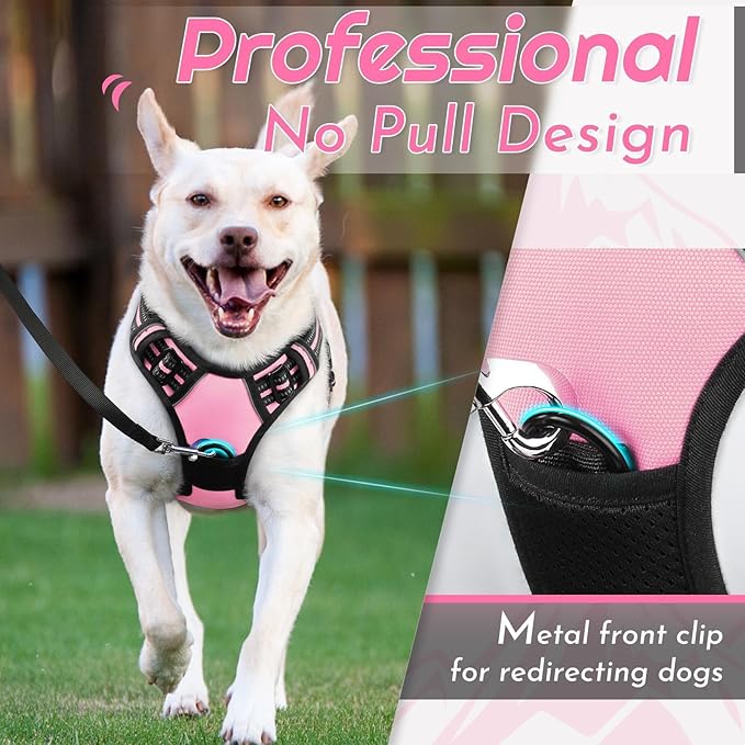 Eagloo Dog Harness Small Sized Dog, No Pull Service Vest with Reflective Strips and Control Handle, Adjustable and Comfortable for Walking, No Choke Pet Harness with 2 Metal Rings, Pink, S