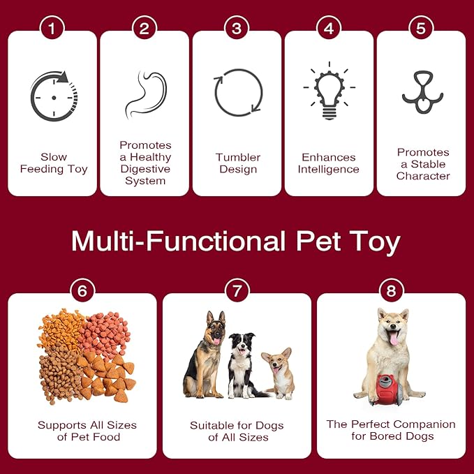 1pcs Interactive Dog Dispenser Toy - Premium Food for Smart Dogs - Adjustable Food Puzzle for Small Medium and Large Dogs for Large/Medium/Small Aggressive Chewers Breed Pet Cat Color Red