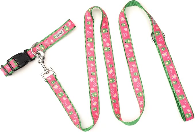 THE WORTHY DOG Stylish Ribbit Patterned Leash for Dogs, Solid Nickel Plated - Green, Small