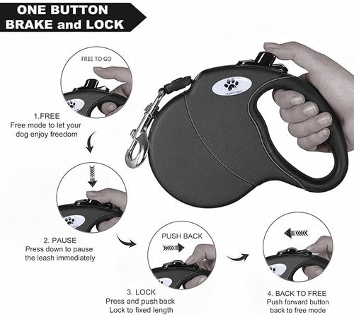 16 ft Retractable Dog Leash for Large Dogs up to 110 lbs,Tangle-Free Nylon Tape,Black L