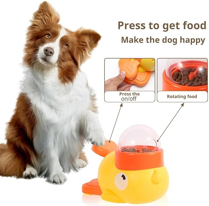 Dog Treat Dispenser Toy Interactive, Duck Cat Treat Dispenser, 2-in-1 Interactive Dogs Toys Food Puzzle Slow Feeder, Adjustable Slow Feeder for Dogs & Cats (White+Yellow)