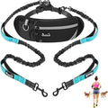 Hands Free Dog Leash for 2 Dogs, Adjustable Waist Belt with Zipper Pouch, Dual Handle Retractable Elastic Bungee with Reflective Stitches for Medium and Large Dogs Training Running