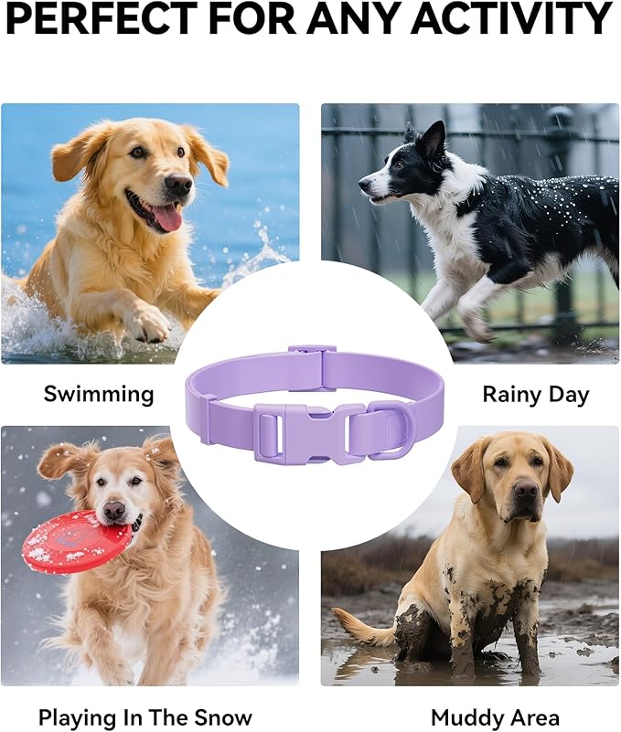 Waterproof Dog Collar, Rubber Adjustable Collars with Quick Release Buckle, Odor-Resistant, Easy to Clean Pet Collars for Small Medium or Large Dogs (Purple, S 9.5-14.1 inch)