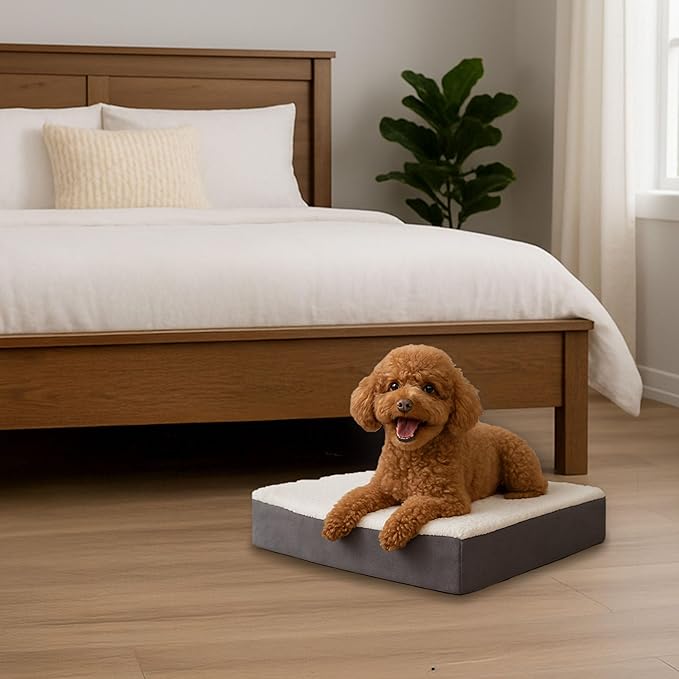 Orthopedic Dog Bed - 2-Layer Memory Foam Crate Mat with Machine Washable Sherpa Cover - 20x15 Pet Bed for Small Dogs Up to 20lbs by PETMAKER (Gray)