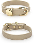 NINA WOOF Copenhagen Leather Dog Collar - Handmade with Vegan Soft Leather Round Padded Collar with Adjustable Buckle for Extra Small, Small, Medium, and Large Dogs - Color Beige, Small